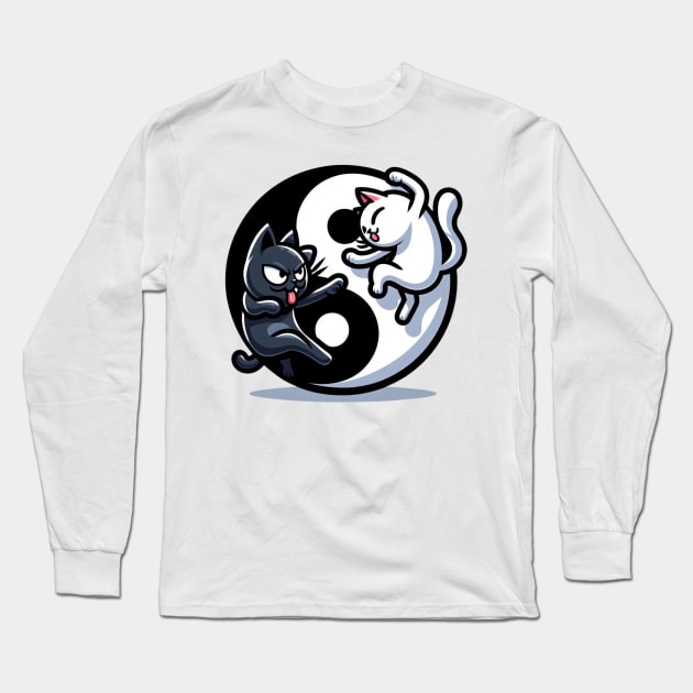 Ying Yang Fighting Cats Long Sleeve T-Shirt by Shawn's Domain